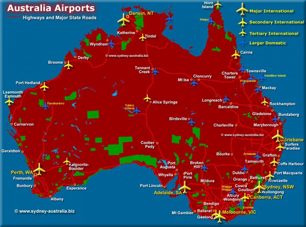 Mapa de los aeropuertos de Australia