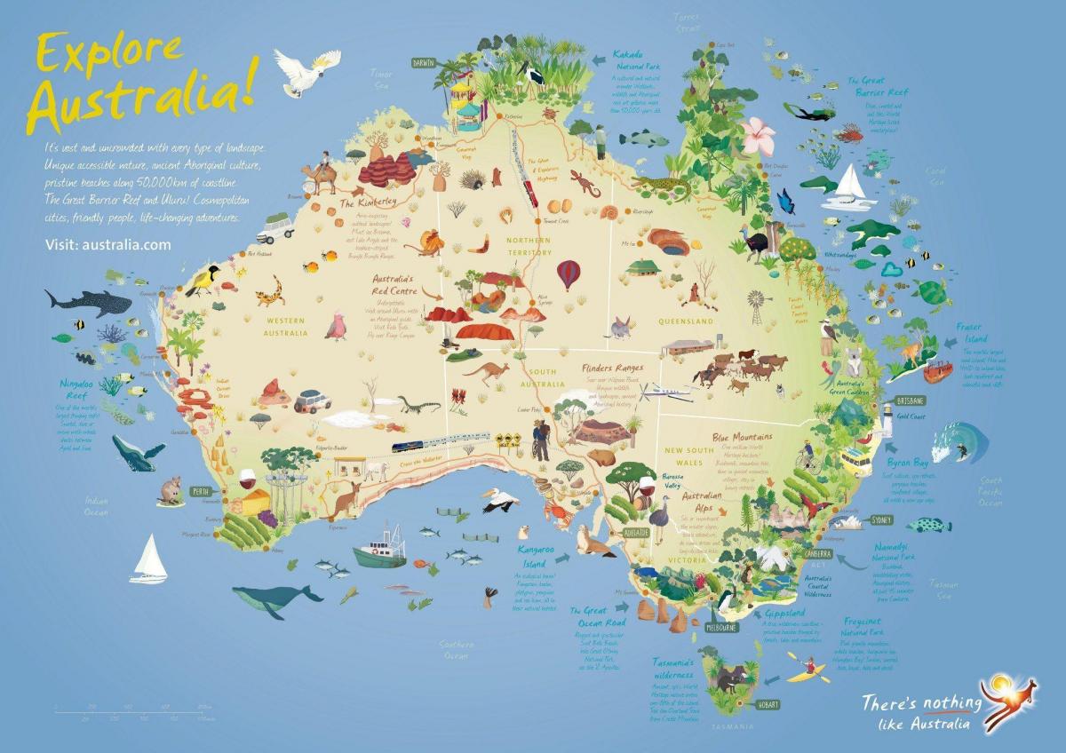 Mapa de atracciones turísticas de Australia