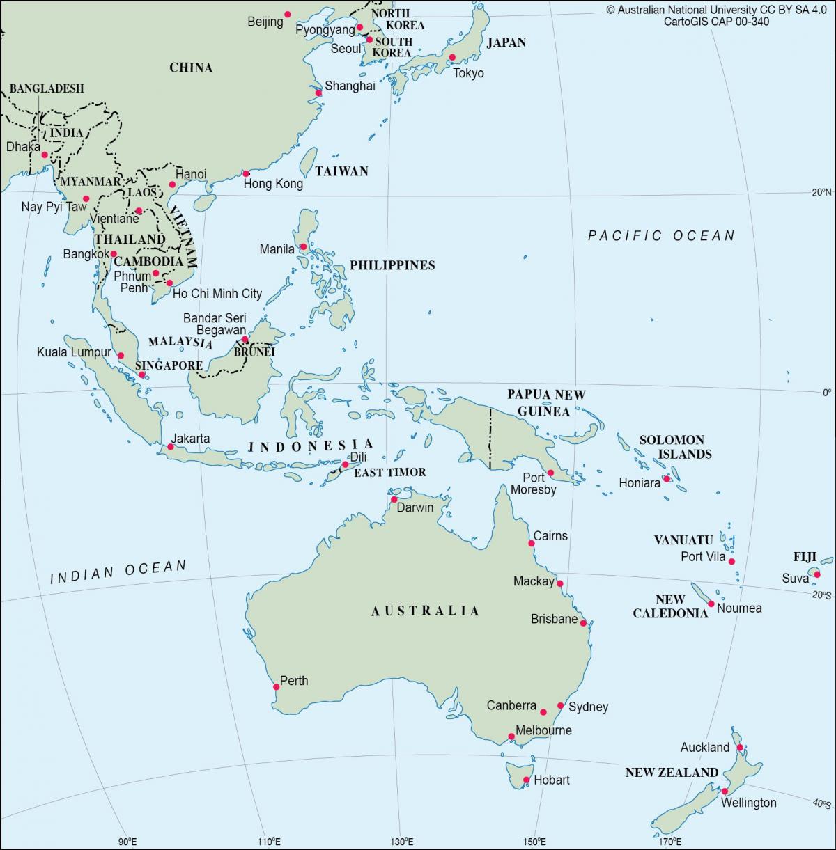 Ubicación de Australia en el mapa de Oceanía