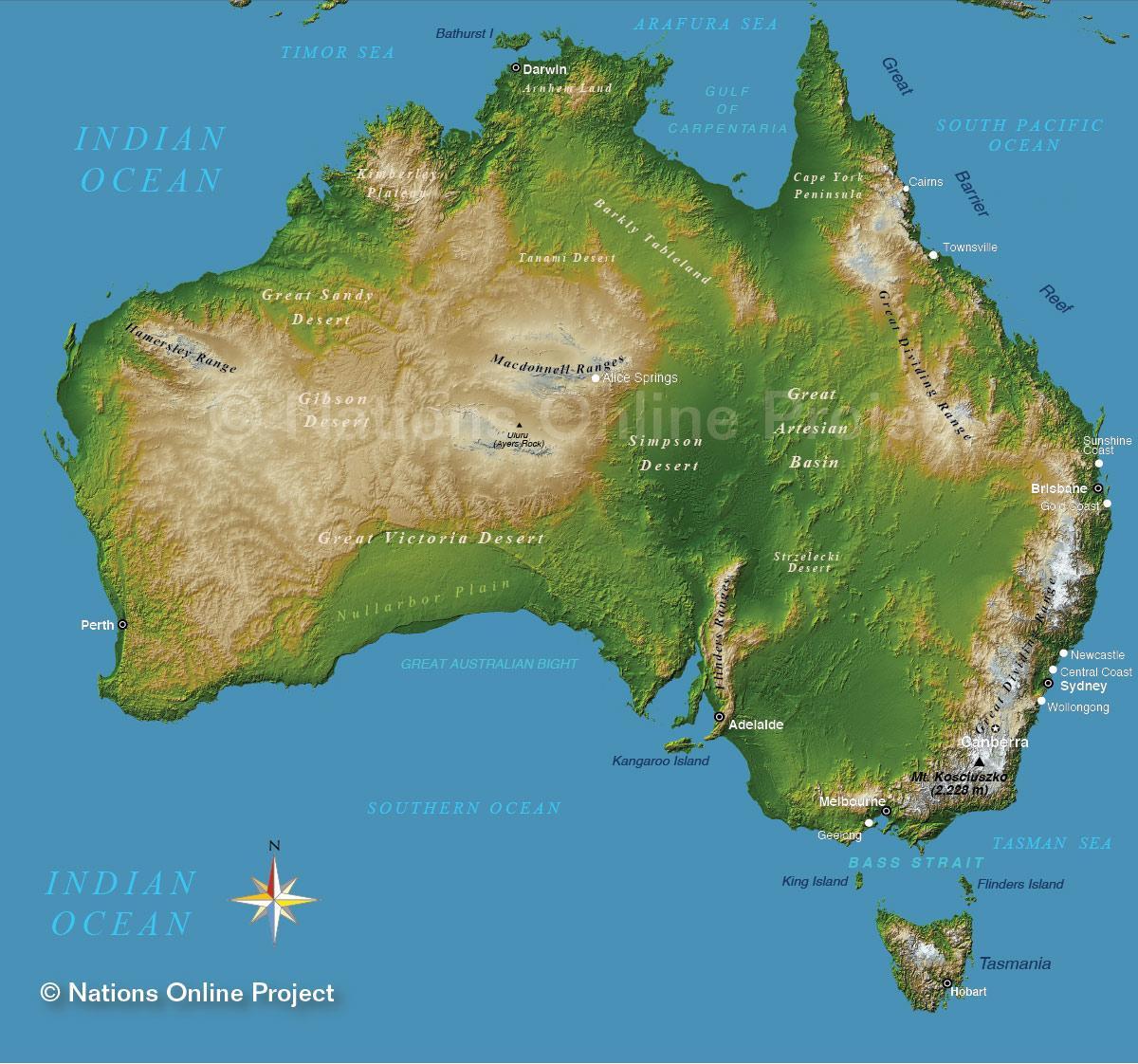 Mapa de las montañas de Australia