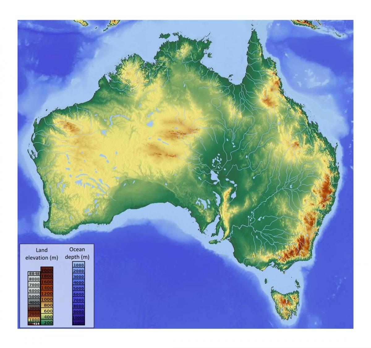 Mapa de altitud de Australia