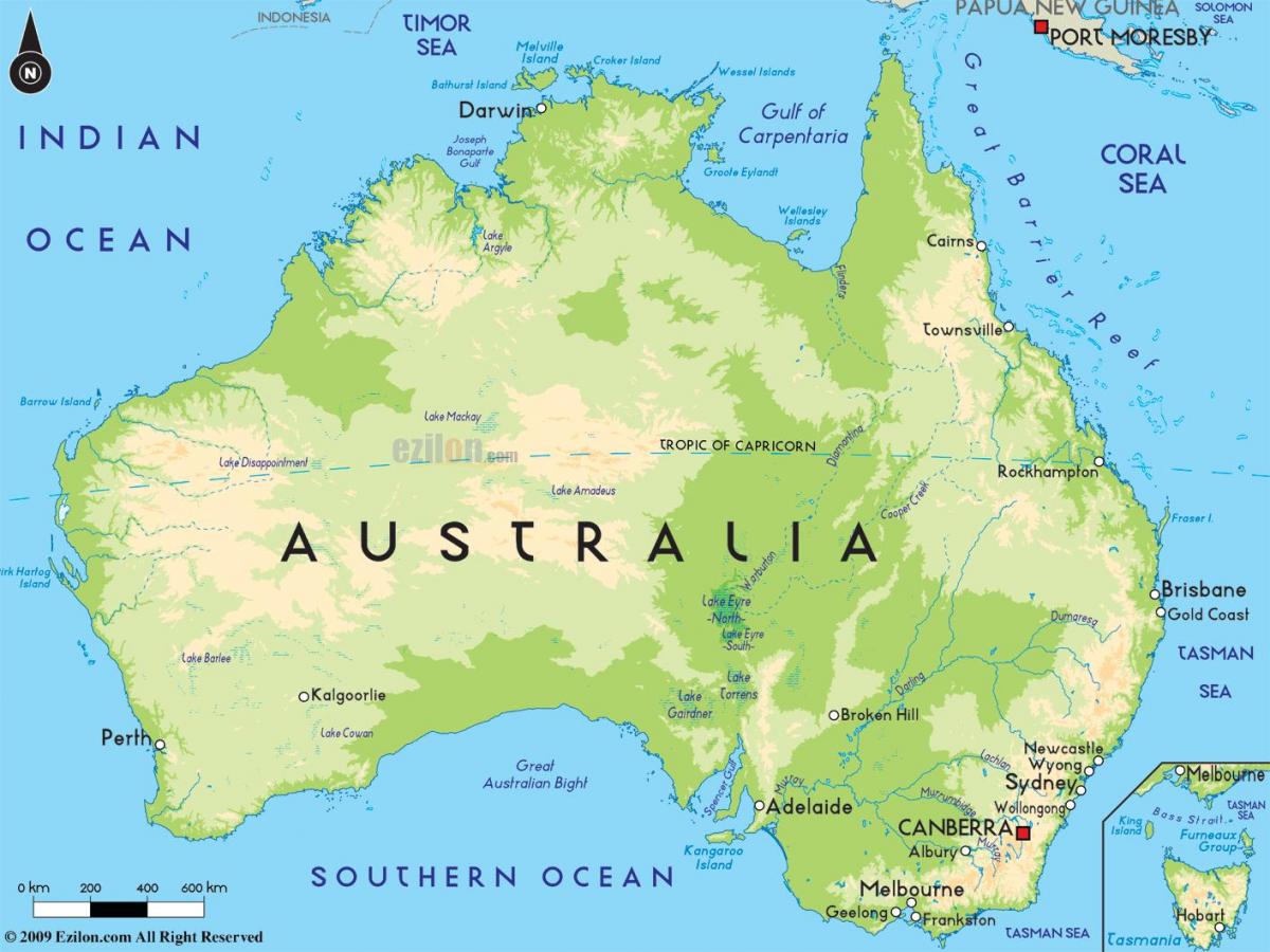 Mapa del relieve de Australia