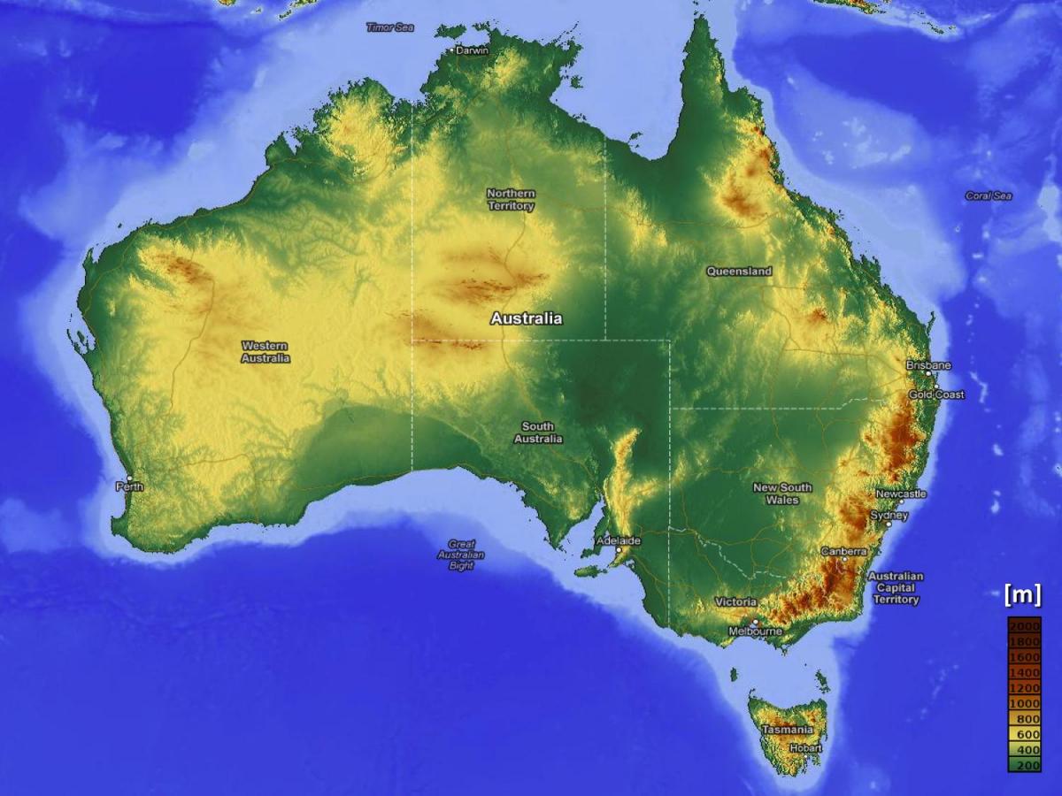 Mapa topográfico de Australia